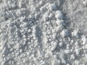 A close up of the salt - it looks like snow.